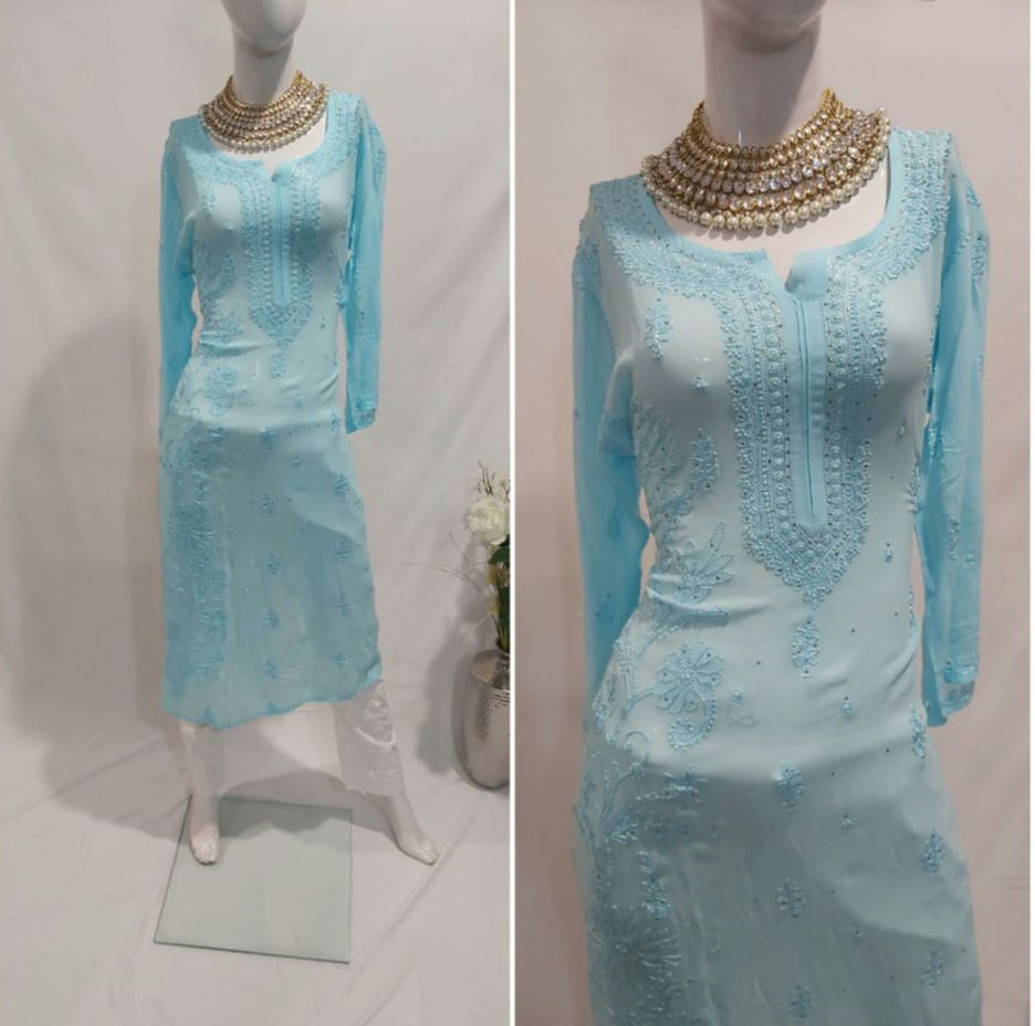 Pure gorgette kurta chikankari
