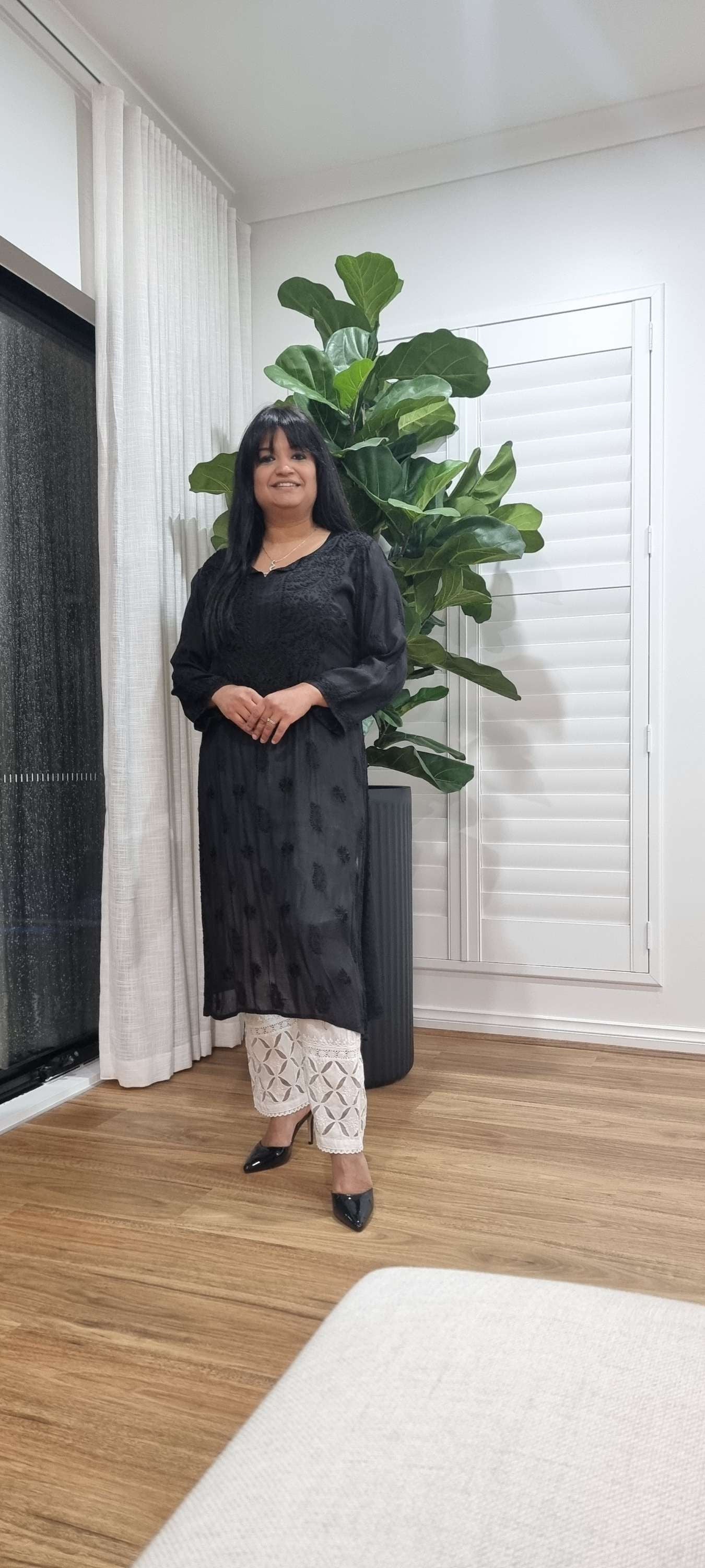 Silk Cotton black kurta