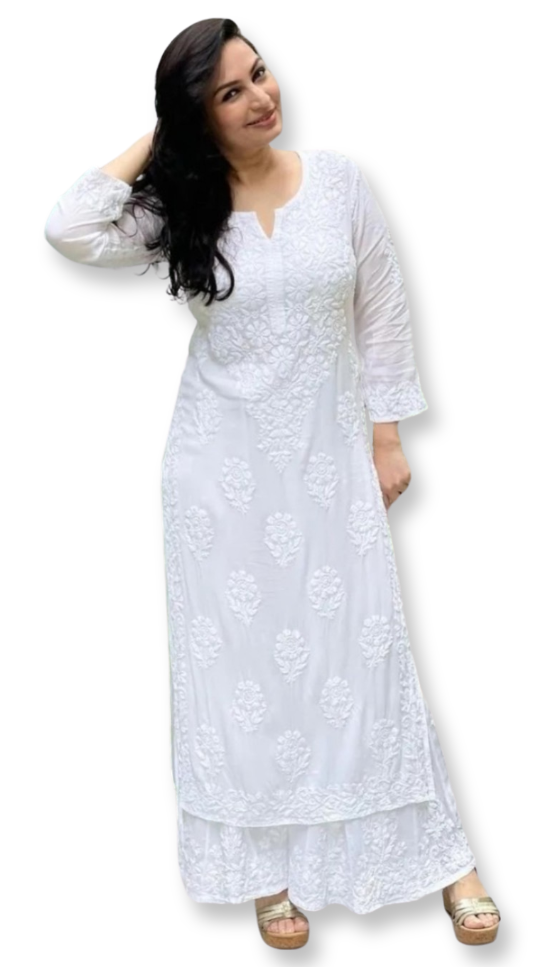 Mulmul cotton women's chikankari kurta — front view | Mulmul Kurta Only