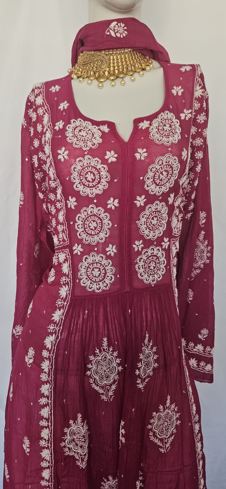 Silk women's chikankari anarkali — embroidery close-up | Ruhaani Anarkali