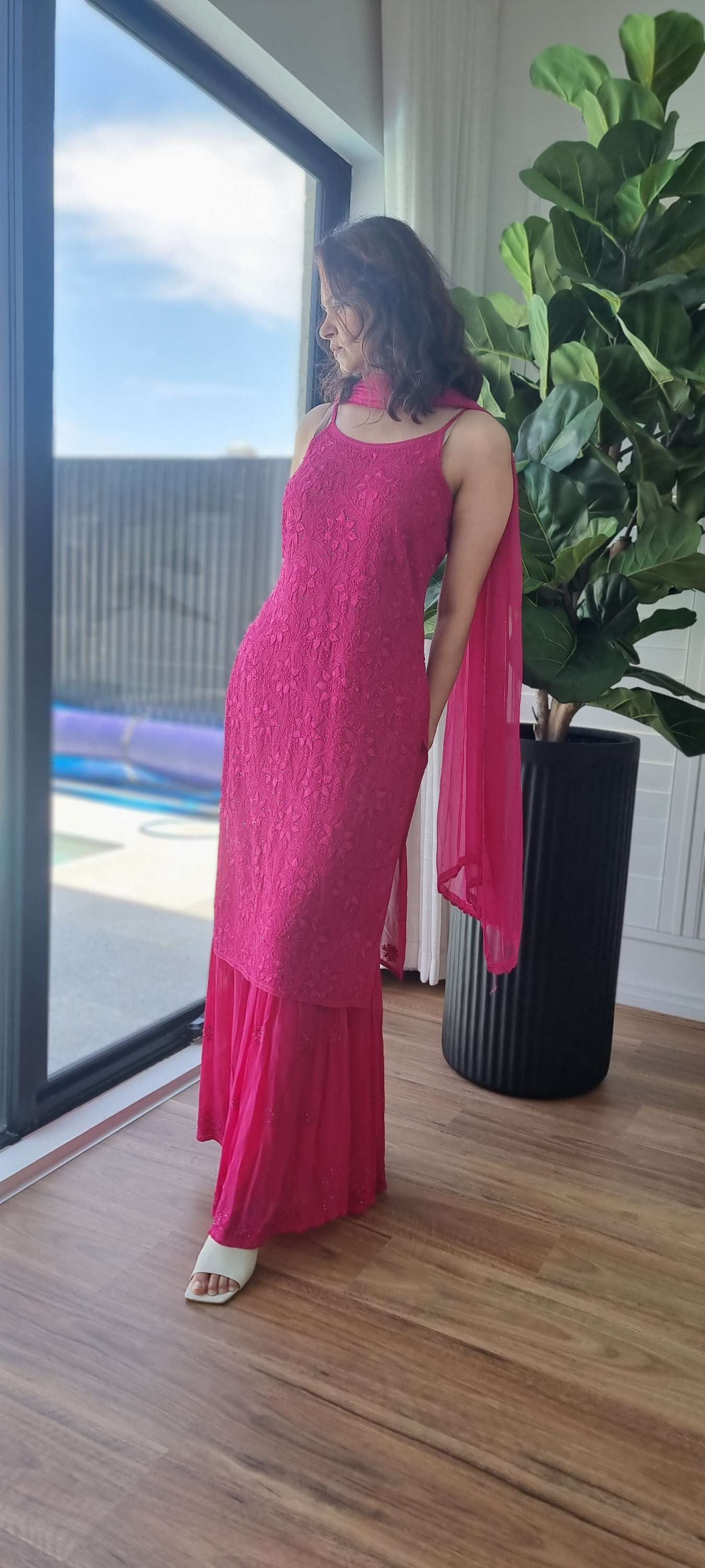 Ruhaani gorgette straight sharara suit