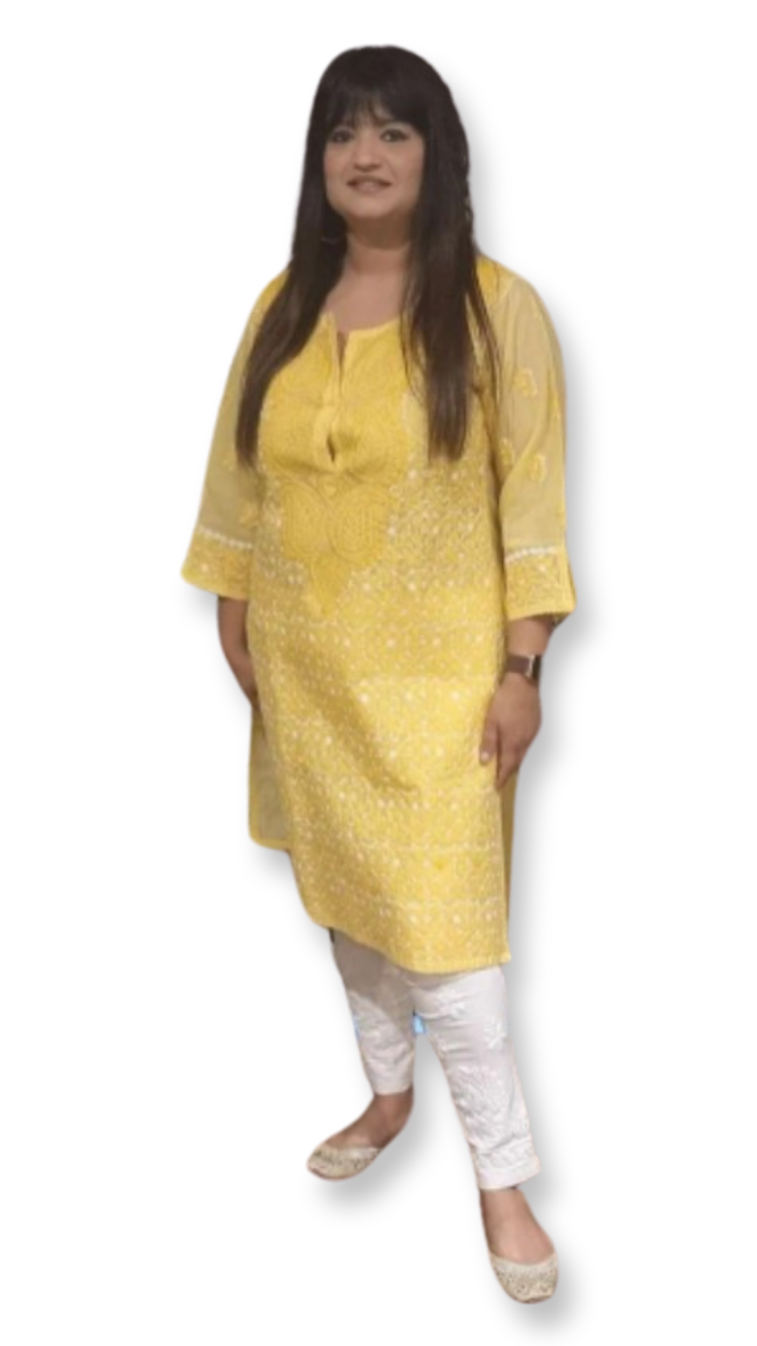 Cotton women's chikankari kurta — front view | Short cotton kurtas