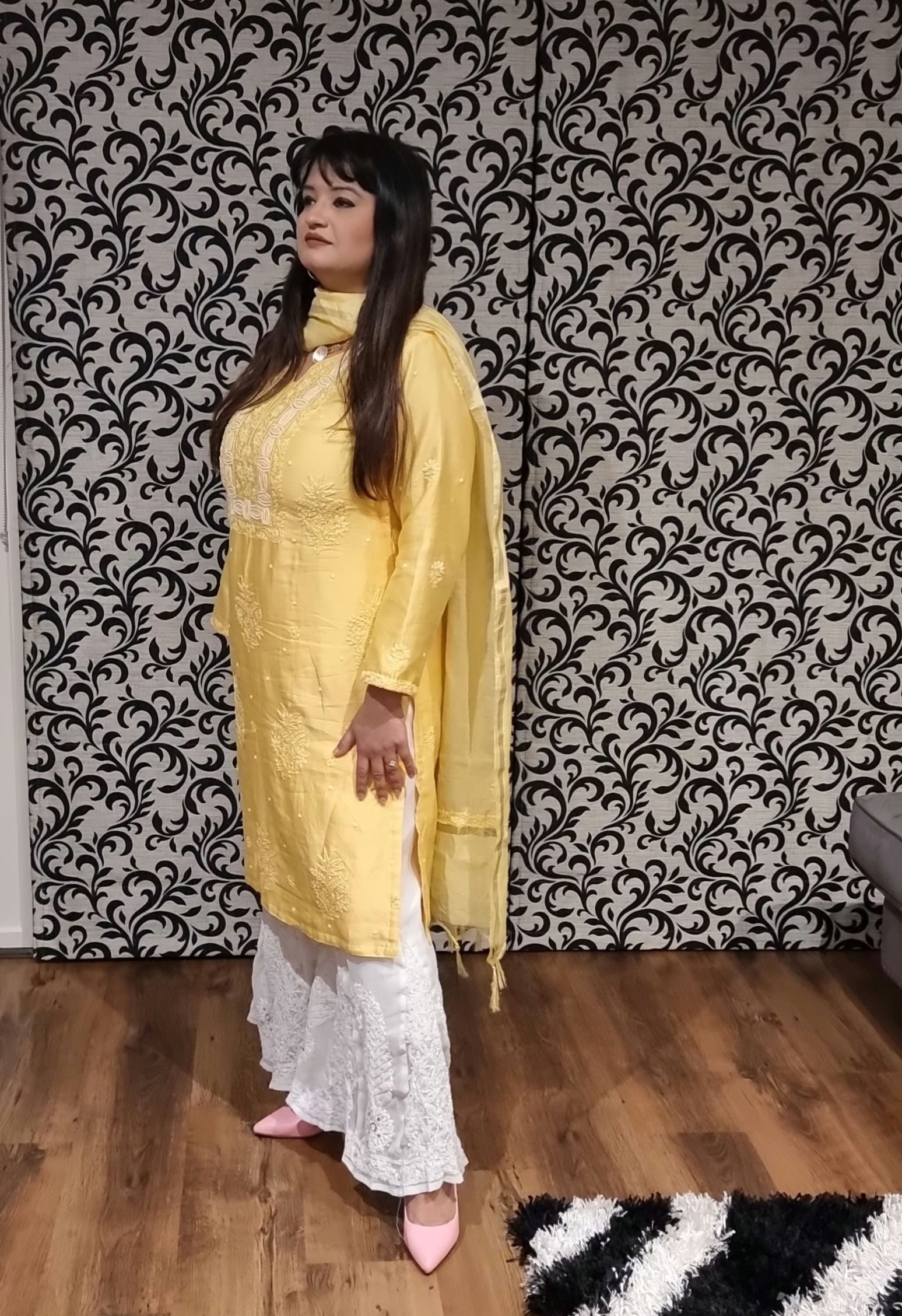 Silk chikankari dupatta — side view | Silk kurta dupatta set