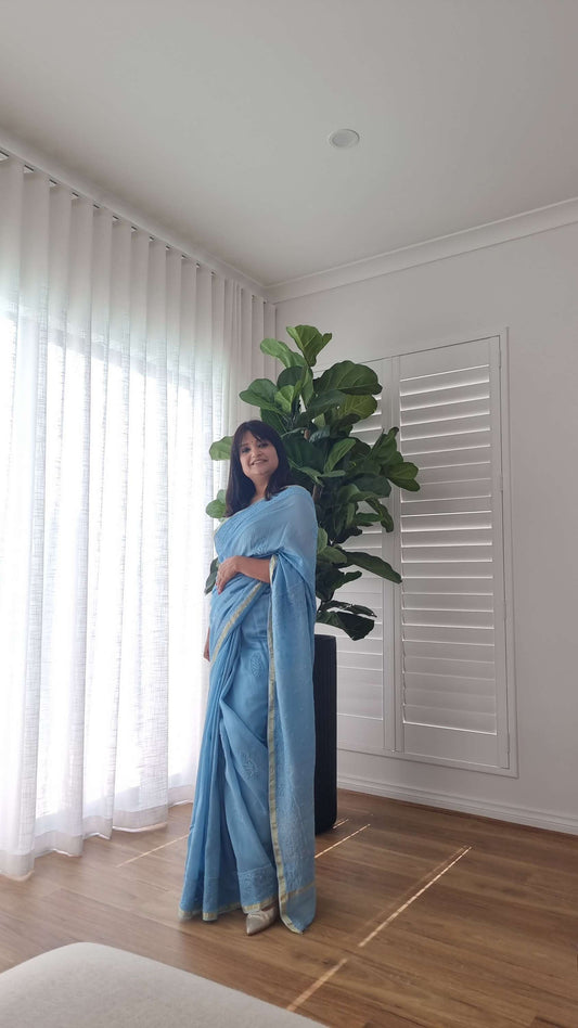 Silk chikankari lucknowi saree