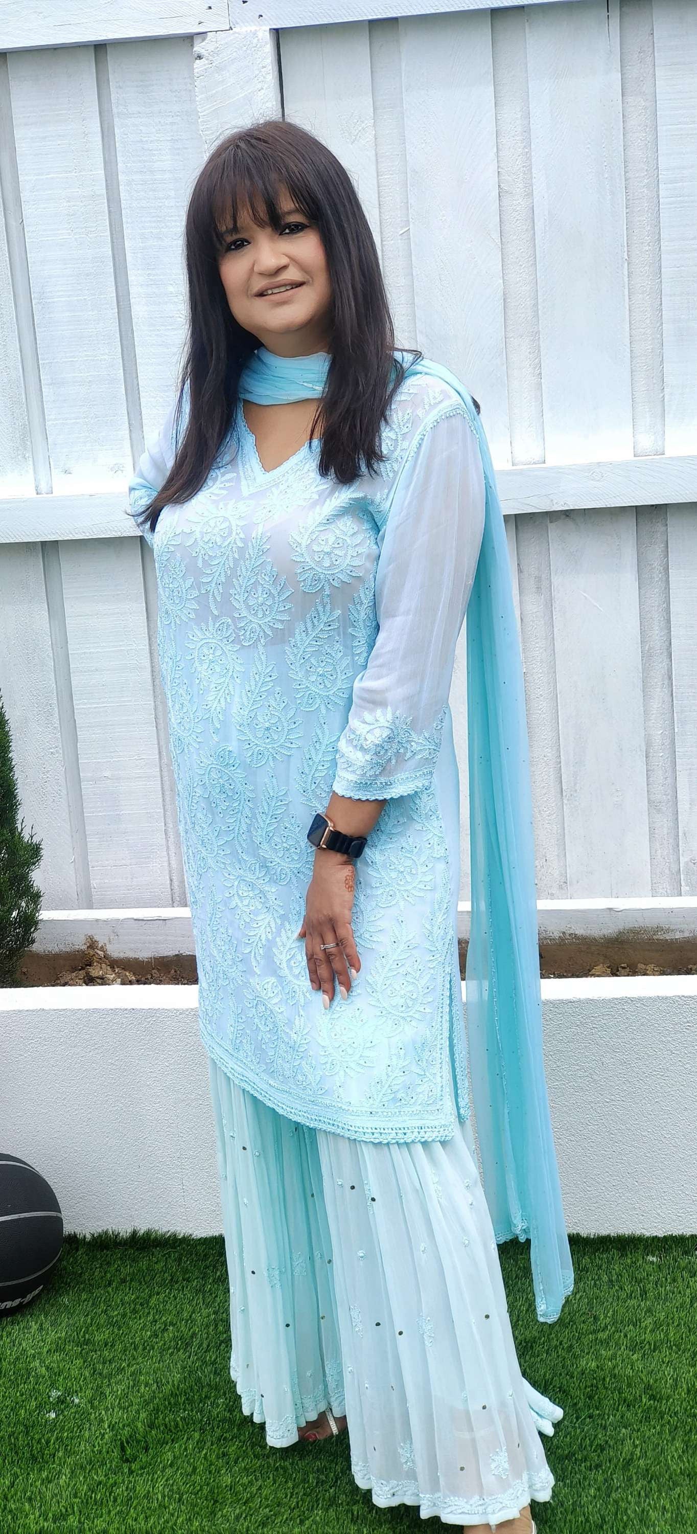 Pure gorgette short top sharara suit