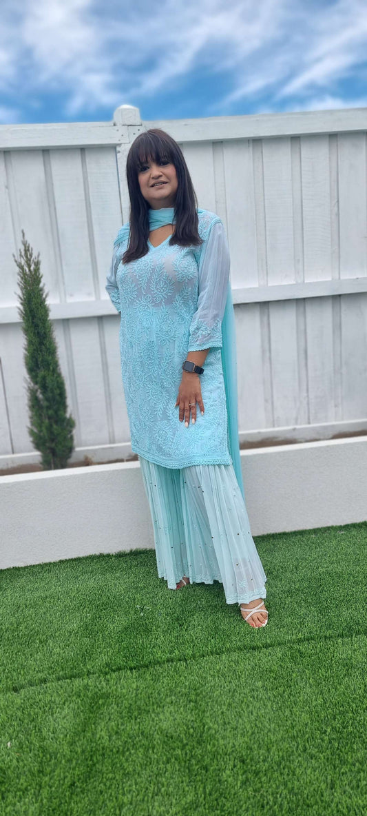Pure gorgette short top sharara suit