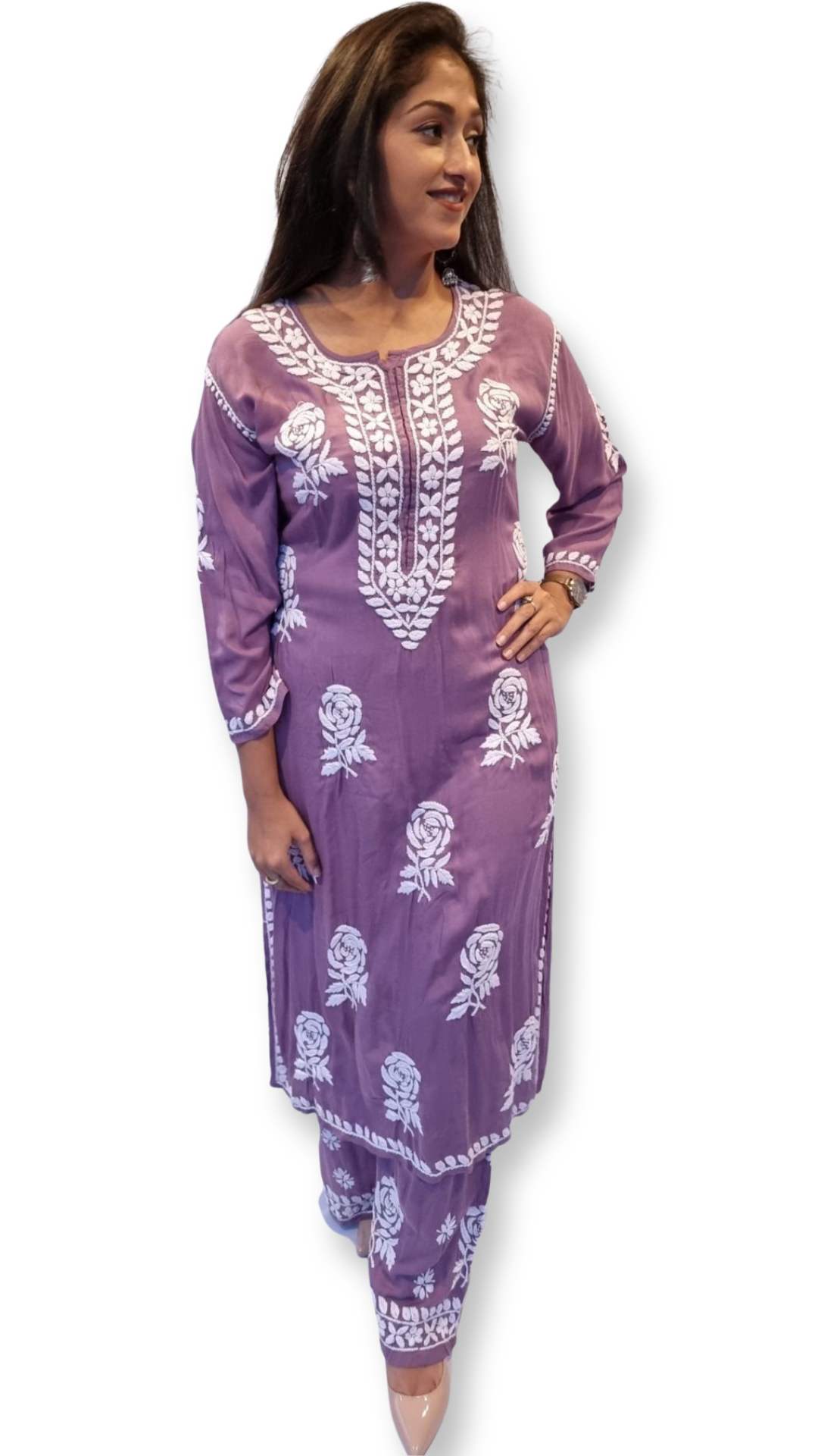 Mulmul cotton women's chikankari palazzo set — back view | Mulmul Kurta palazzo set