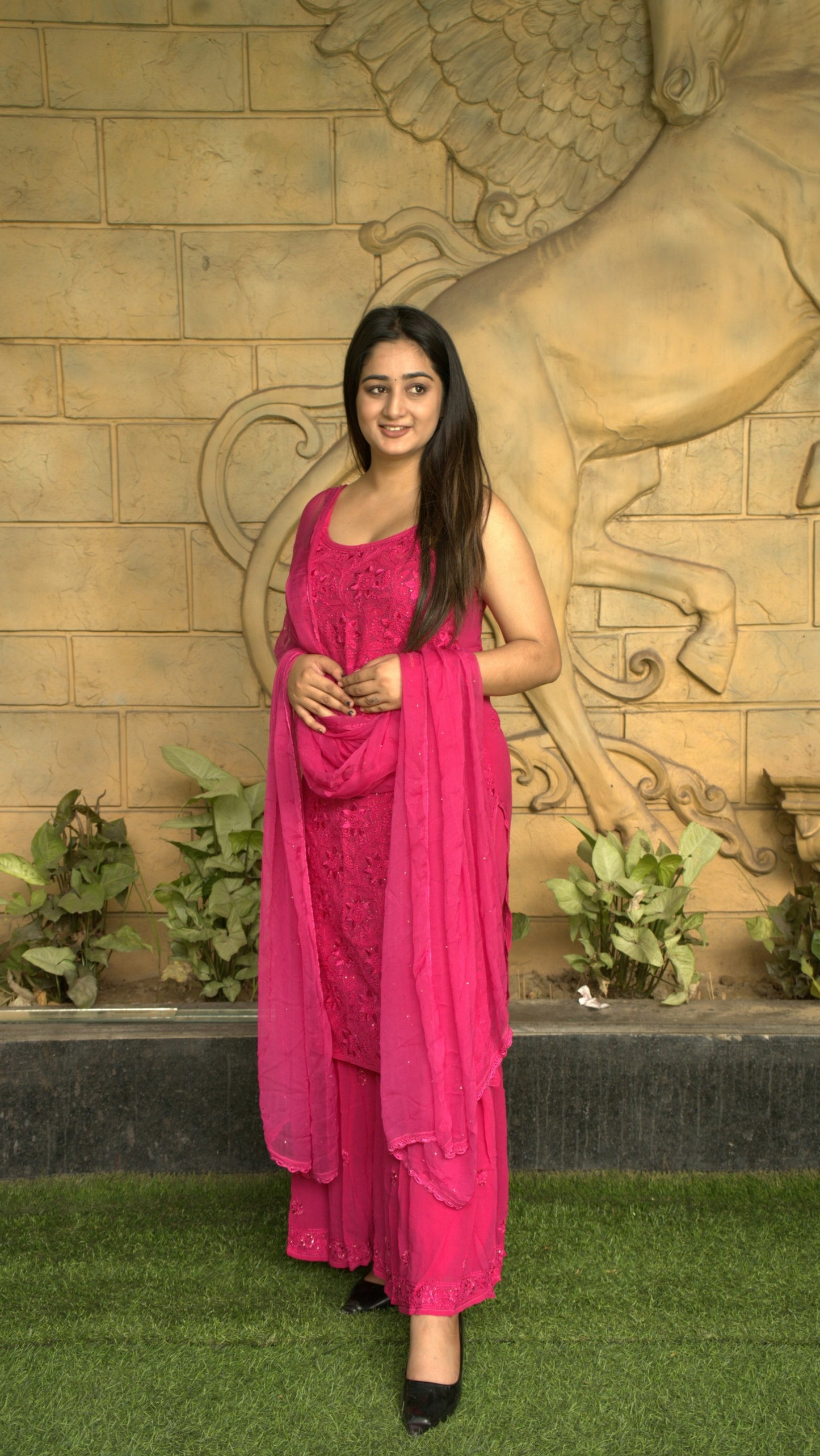 Ruhaani gorgette straight sharara suit