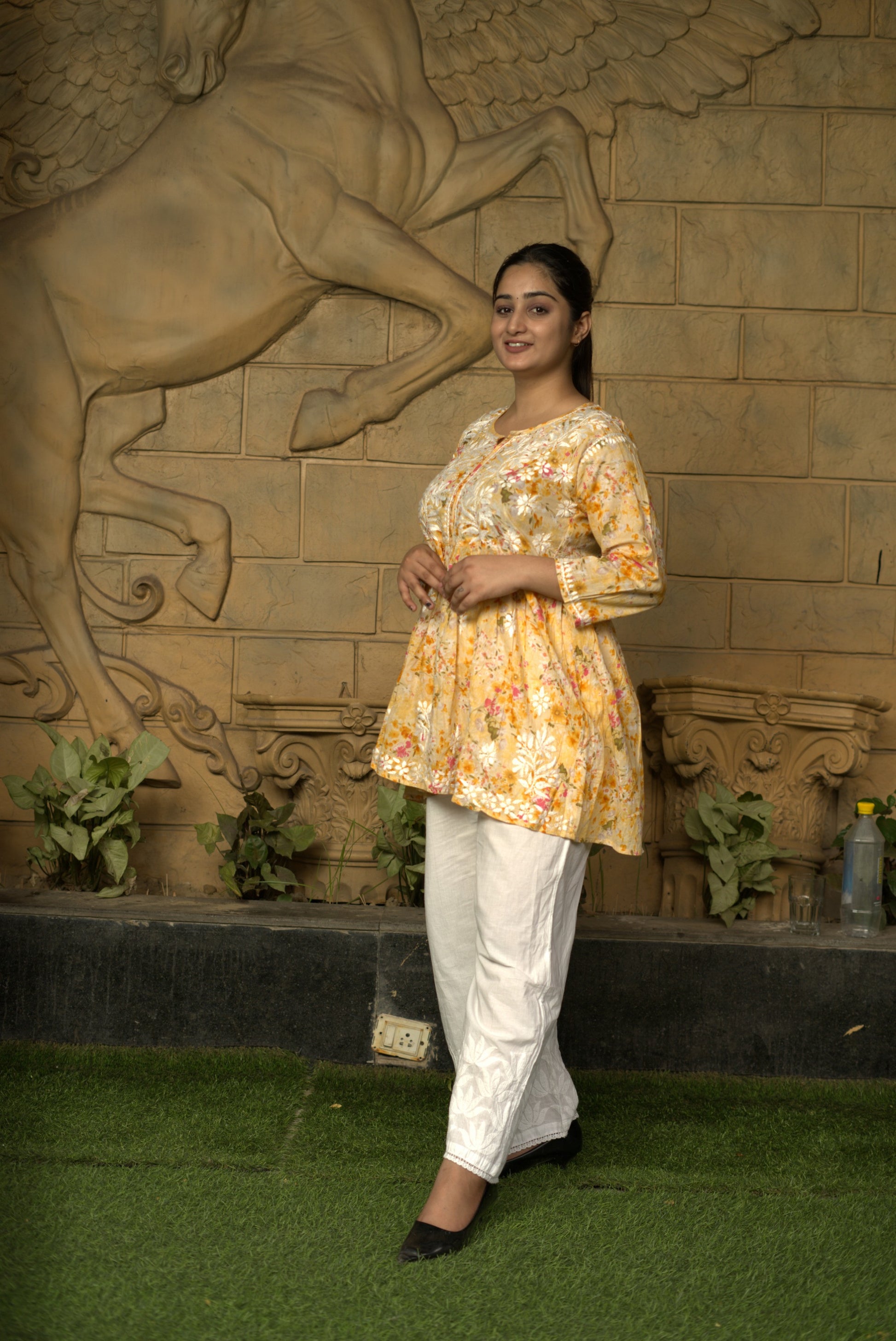 Cotton women's chikankari top — side view | Dia Short Cotton Top