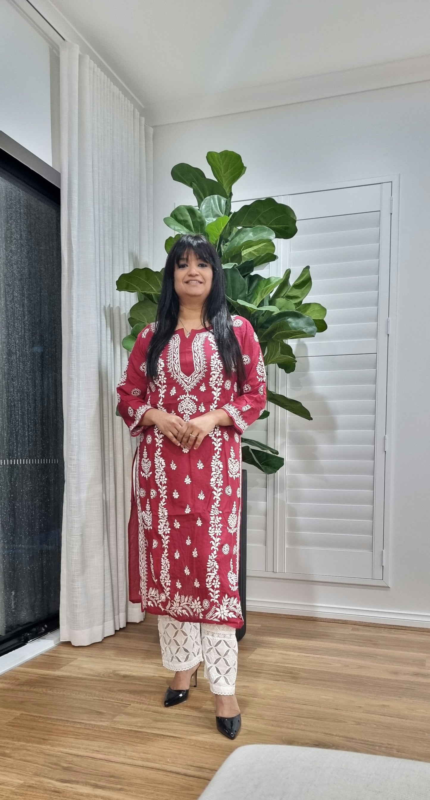 Aayesha cotton chikankari long kurta