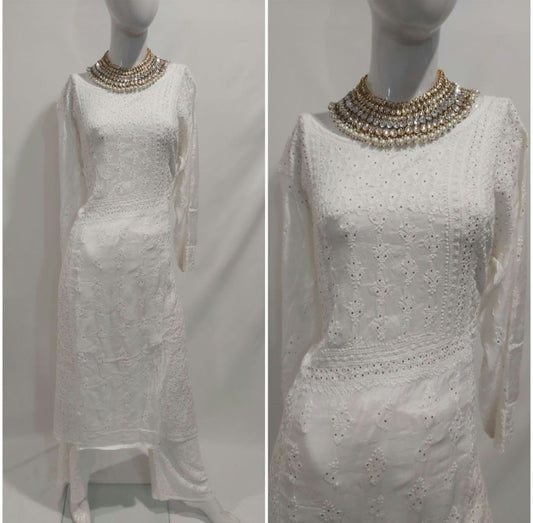 Silk cotton chikan mukaish kurta