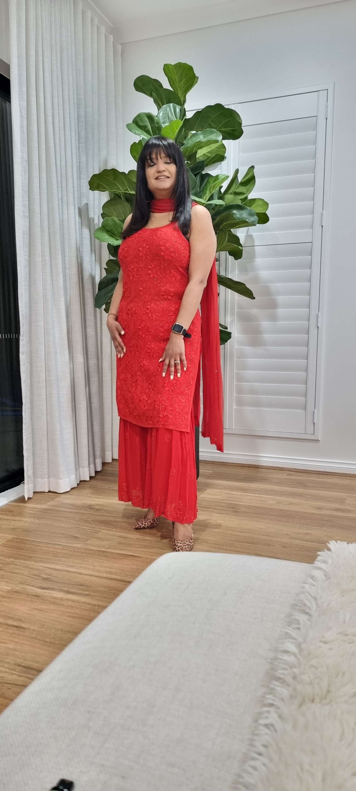 Ruhaani gorgette straight sharara suit